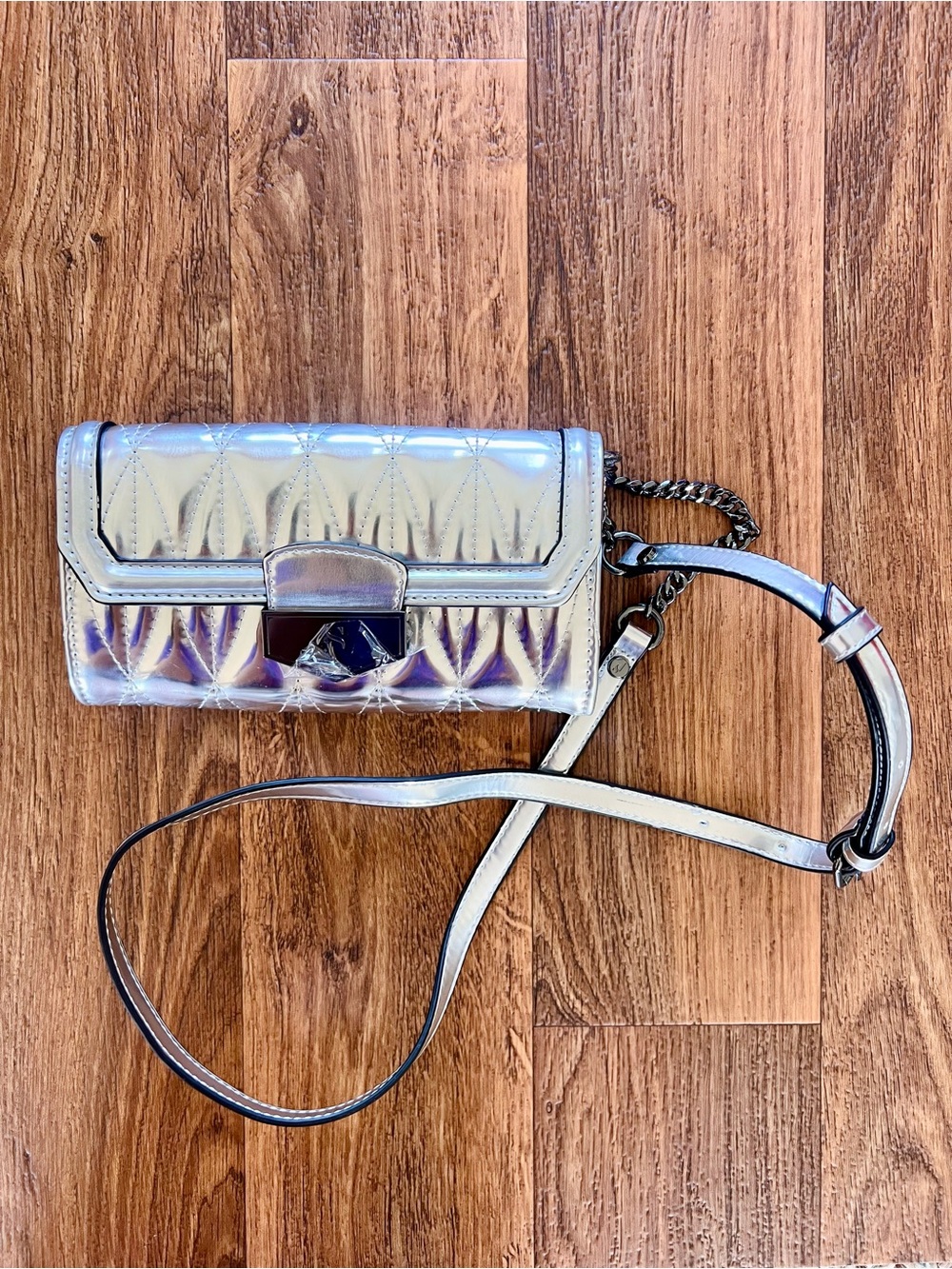 Metallic Shiny Silver Quilted Crossbody Purse
